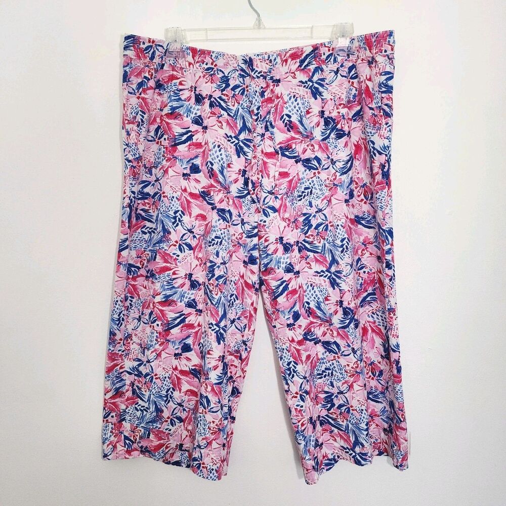 Stella Parker Tropical Pull On Capri Pants Linen Blend Women’s 2XL Resortwear